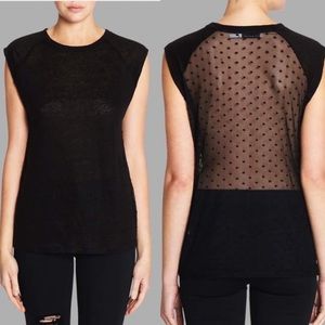 Zoe Karssen Relaxed Spot Mesh Back Raglan Tank Top Black Burnout Top